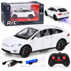 Tālvadības metāla automašīna ar LED apgaismojumu un dūmu efektu, balta – Tesla Model X RC0772, 1:22