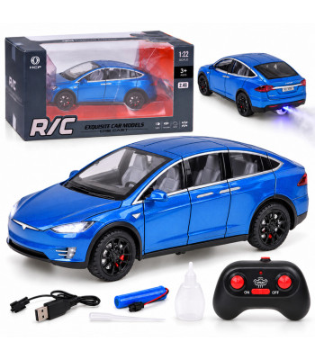 Radiovadāms metāla automobilis ar LED apgaismojumu un dūmu efektu, Tesla Model X RC0772, 1:22