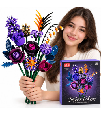 Konstruktoru klucīšu komplekts – tumšo rožu pušķis “Black Rose”, 665 elementi, ZA6264