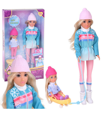 Anlily ziemas leļļu komplekts ar lielo un mazo lelli un ragaviņām ZA6632