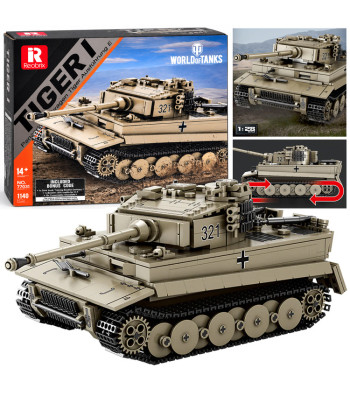 Konstruktoru kluči — vācu tanks no World of Tanks, Reobrix, TIGER I, ZA5807, 1140 detaļas, mērogs 1:28, 28,9 × 10,8 × 13 cm