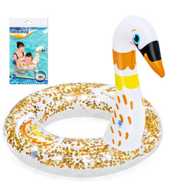 Bestway bērnu piepūšamais peldriņķis ar mirdzumiem — gulbis, 61 cm, Shimmer N’ Float™, 36306