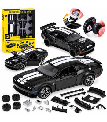 Licencēts metāla auto ar tūninga komplektu, melnā krāsā, Dodge Challenger SRT Hellcat 2022, 1:36
