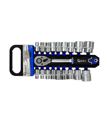 GEKO uzmavu atslēgu komplekts ar sprūdratu, Cr-V, 18 gab. 1/2", 8–32 mm
