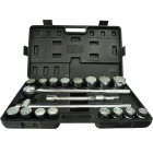 GEKO galatslēgu komplekts melnā koferī (2), 21 elements, 3/4", 12 šķautnes, 19–50 mm