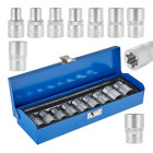 TORX galviņu komplekts GEKO, 9 gab., metāla koferis, E10–E24, 1/2"