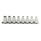 Torx galviņu komplekts – CrV (5/20), 8 gab., E4–14 mm, 3/8"