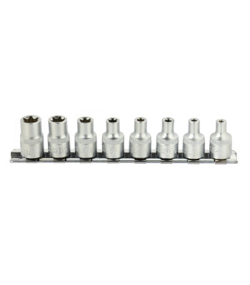 Torx galviņu komplekts – CrV (5/20), 8 gab., E4–14 mm, 3/8