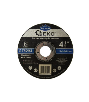 Metāla griešanas disks GEKO PREMIUM Inox (10/100/400) 115x1.6x22.23