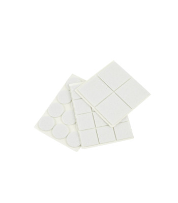 Filca paliktņu komplekts mēbelēm (balts) – apaļi un taisnstūrveida – 28 gab., 25 mm, 25x25 mm, 40x40 mm (25/250)