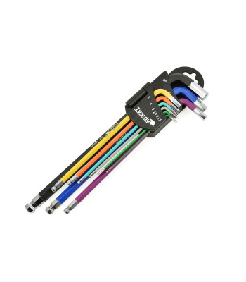 Krāsains HEX sešstūra atslēgu komplekts, 9 gab., S2, 1,5–10 mm, garums līdz 234 mm