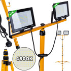 LED prožektors ar teleskopisku celtniecības statīvu un kabeli, neitrāli balta gaisma 2x50W 4500K