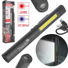 Darbnīcas inspekcijas lampa ar magnētu LED COB 5W + 3W UV lāzeru 800mAh 400lm IP44