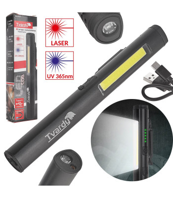 Darbnīcas inspekcijas lampa ar magnētu LED COB 5W + 3W UV lāzeru 800mAh 400lm IP44