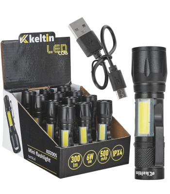 Mini taktiskais LED lukturītis XPE/COB – 10W 500mAh 500lm IPX5 – displeja kartona iepakojums (12/96)