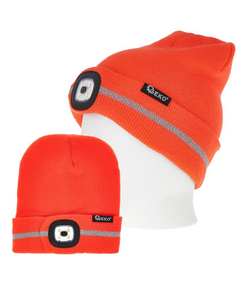 Ziemas cepure ar atstarojošu lenti un akumulatora LED lampu (oranža)