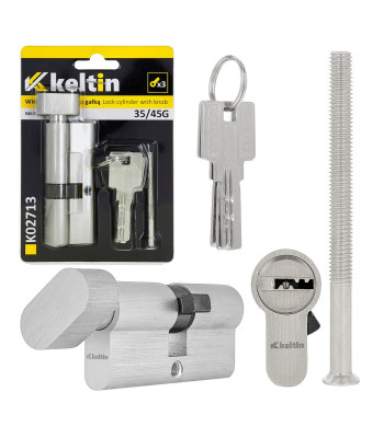 Slēdzenes cilindrs ar pogu, matēta niķeļa krāsā, 35/45G mm