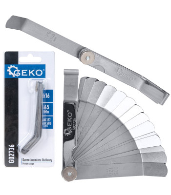 Izliekts spraugmērs ar 16 mērplāksnītēm GEKO 0.127–0.508 mm (12/120)