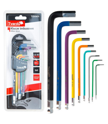 Seškanšu atslēgu komplekts Tvardy ar krāsu marķējumu, S2, 9 gab., 1,5–10 mm