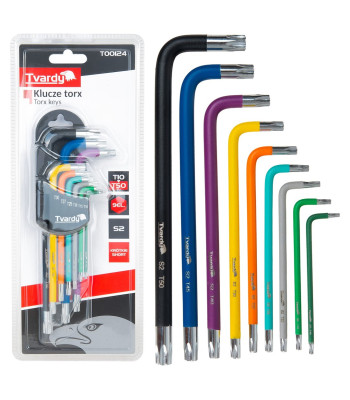 Torx atslēgu komplekts, krāsains, S2, 9 gab., T10–T50