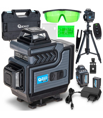 Krustlīniju lāzers ar zaļu līniju un statīvu, pilns komplekts, 4D 360°, Geko G03321
