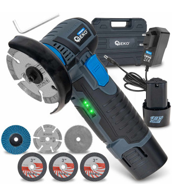 Mini bezsuku akumulatora leņķa slīpmašīna Geko G080654 76mm 2x2.0Ah 12V