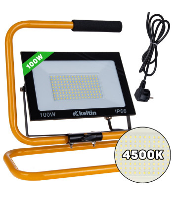 LED SMD prožektors ar būvniecības statīvu un kabeli, neitrāla balta gaisma 100W 4500K
