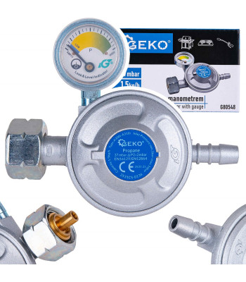 Gāzes reduktors ar manometru Geko 37 mbar 1,5 kg/h