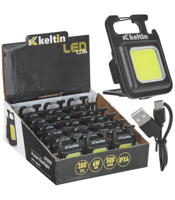 Mini kabatas lukturītis ar magnētu, LED COB, izstādes kartona iepakojums – 6W, 500mAh, 300lm, IPX4 (18/216)