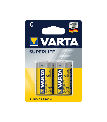 VARTA SUPERLIFE cinka–oglekļa baterijas, 2 gab./blisterī, R14