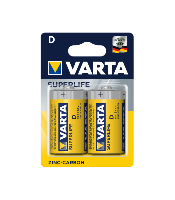 VARTA SUPERLIFE baterijas, 2 gab./iep., R20, D