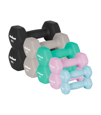 Čuguna neoprēna hanteles, komplekts, HEX, REBEL ACTIVE 30kg (2x1kg+2x2kg+2x3kg+2x4kg+2x5kg)
