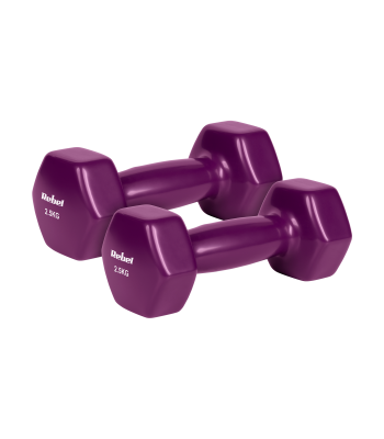 Vinila čuguna hanteles HEX, REBEL ACTIVE, 2 x 2,5 kg