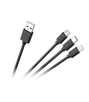 Savienojuma kabelis 3 vienā, USB A–micro USB/USB C/Lightning, 1.2m