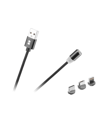 Magnētiskais USB kabelis 3 vienā Rebel Comp, 100 cm, melns
