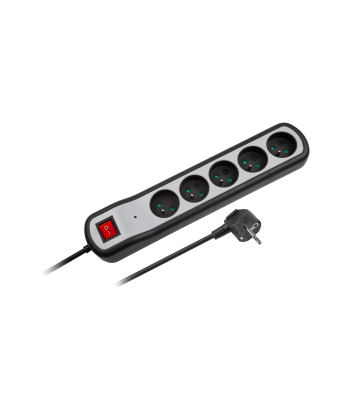 Tīkla pagarinātājs Rebel ar 5 ligzdām un slēdzi, 1,5 m, 3x1,5 mm