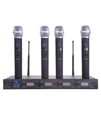 Bezvadu mikrofonu sistēma, 4 kanāli (4 rokas mikrofoni), PLL-400 UHF