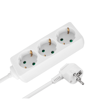 Tīkla pagarinātājs ar 3 vācu tipa kontaktligzdām bez slēdža Rebel, balts, 3x1,0mm, 1,5m