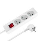 Pagarinātājs ar 3 franču tipa ligzdām un slēdzi, Rebel, balts, 2 m, 3 × 1,5 mm²