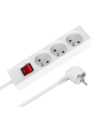 Pagarinātājs ar 3 franču tipa ligzdām un slēdzi, Rebel, balts, 2 m, 3 × 1,5 mm²