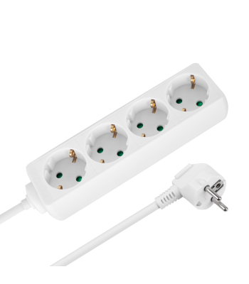 Tīkla pagarinātājs ar 4 vācu tipa kontaktligzdām bez slēdža Rebel, balts, 3x1,0mm, 1,5m