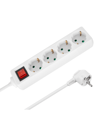 Pagarinātājs ar 4 vācu tipa kontaktligzdām un slēdzi Rebel, 1,5m, 3x1,0mm, balts