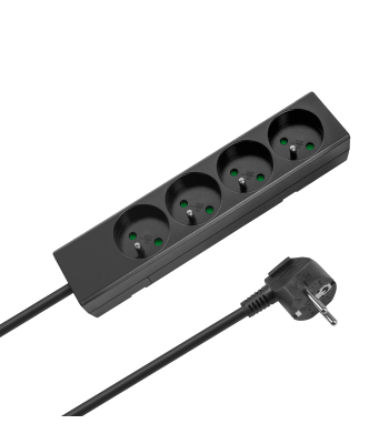 Pagarinātājs ar 4 ligzdām franču tipa bez slēdža, melns Rebel 2 m (3x1,5 mm)