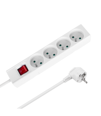 Pagarinātājs ar 4 franču tipa kontaktligzdām un slēdzi Rebel, balts, 2 m (3x1,5 mm²)