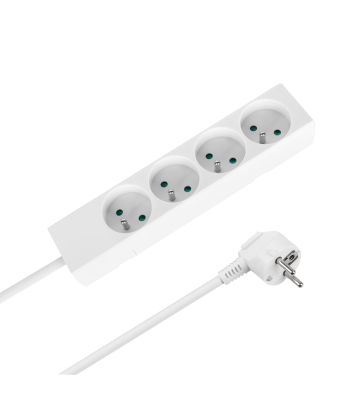 Pagarinātājs ar 4 kontaktligzdām franču tipa bez slēdža Rebel, balts, 3 m (3x1,5 mm²)