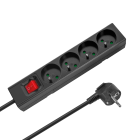 Tīkla pagarinātājs ar 4 franču tipa kontaktligzdām un slēdzi Rebel, melns, 3 m (3 × 1,5 mm²)