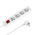 Pagarinātājs ar 4 franču tipa kontaktligzdām un slēdzi, Rebel, balts, 5 m, 3x1,5mm
