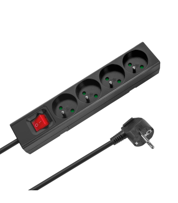 Tīkla pagarinātājs Rebel ar 4 franču tipa kontaktligzdām un slēdzi, melns, 5 m, 3x1,5 mm2
