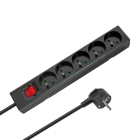Pagarinātājs ar 5 franču tipa kontaktligzdām un slēdzi Rebel, melns, 1,5 m (3x1,0 mm2)