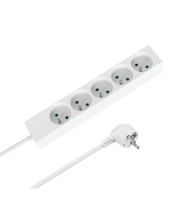 Pagarinātājs ar 5 kontaktligzdām, franču tipa, bez slēdža, balts Rebel 3m (3x1,5mm)